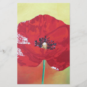 Poppy on Red Grönt and Orange Backgrou Brevpapper