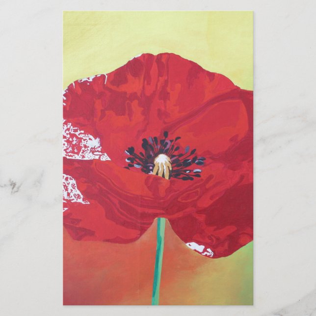 Poppy on Red Grönt and Orange Backgrou Brevpapper (Framsida)