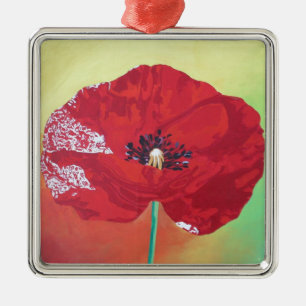 Poppy on Red Grönt and Orange Backgrou Julgransprydnad Metall