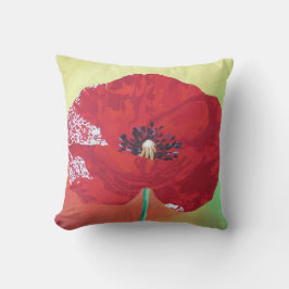 Poppy on Red Grönt and Orange Backgrou Kudde