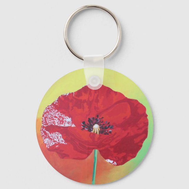 Poppy on Red Grönt and Orange Backgrou Nyckelring (Framsida)