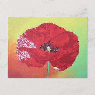 Poppy on Red Grönt and Orange Backgrou Vykort