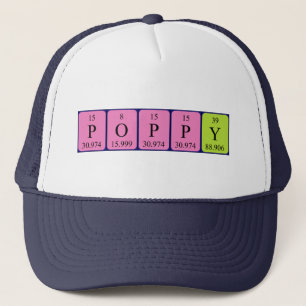 Poppy periodisk bord namn hat keps