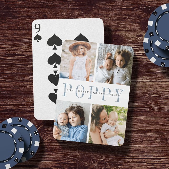 Poppy Photo Collage & Grandchildren Namn Casinokort (Skapare uppladdad)