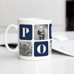 POPPY Photo Collage Kaffemugg<br><div class="desc">Anpassa den här söta moderna mugg-designen för att fira din favoritfarfar i Fars dag, jul eller födelsedag! Utformningen har alternerande fyrkanter med foton och djupa marinblåa brev blockerar stavningen "POPPY" i moderna serif-bokstäver. Lägg till fem av dina favoritfoton i kvadraten (perfekt för Instagram!) med hjälp av de mallar som finns....</div>