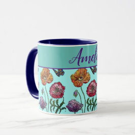 Poppy Poppies Red Shabby chic Aqua Blommigt Flower Mugg