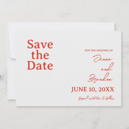 Poppy Red & Benvit Modern Bröllop Spara Datumet