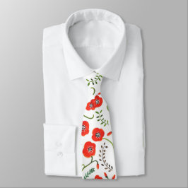 Poppy red blommigt bröllop slips