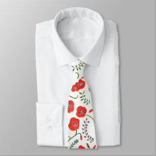 Poppy red blommigt bröllop slips