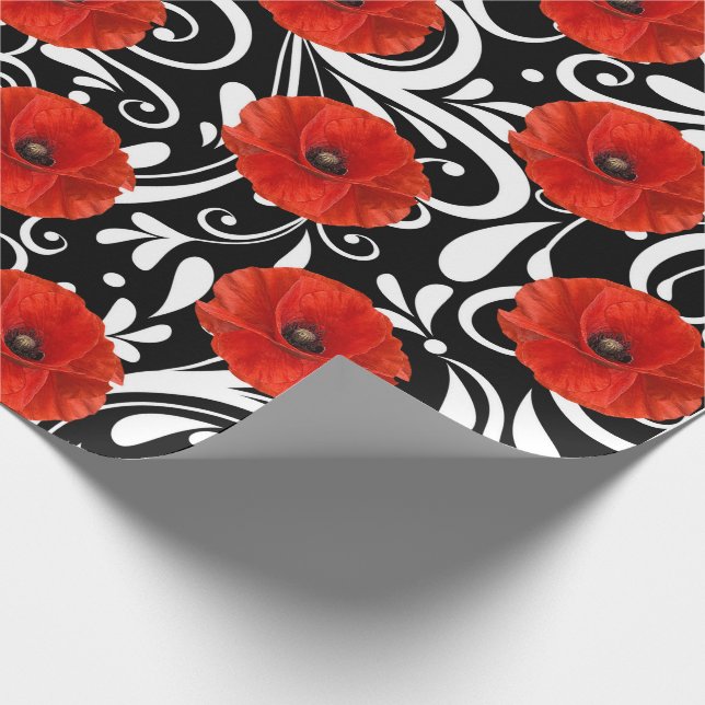 Poppy Red Flower Black White Glam Presentpapper (Hörn)