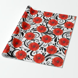 Poppy Red Flower Black White Glam Rand Chic Presentpapper