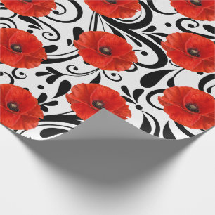 Poppy Red Flower Black White Glam Rand Chic Presentpapper