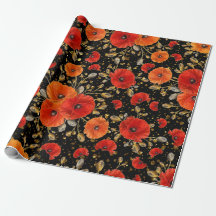 Poppy Red Flower Glam Black Guld Confetti