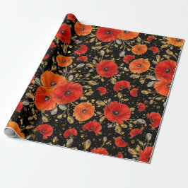 Poppy Red Flower Glam Black Guld Confetti Presentpapper
