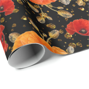 Poppy Red Flower Glam Black Guld Confetti Presentpapper