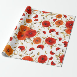 Poppy Red Flower Orange Glam White Guld Metallic Presentpapper