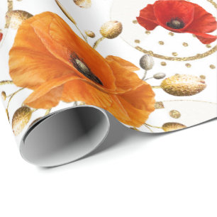 Poppy Red Flower Orange Glam White Guld Metallic Presentpapper
