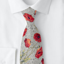 Poppy Red Grått Botanical Doily | Neck Tie