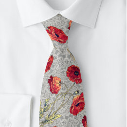 Poppy Red Grått Botanical Doily | Neck Tie Slips