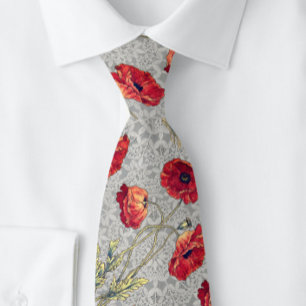 Poppy Red Grått Botanical Doily   Neck Tie Slips