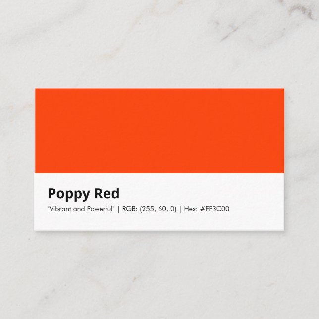 Poppy Red | "Kraftfull och kraftfull" Färg Visitkort (Framsida)