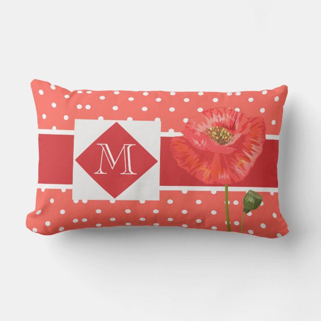 Poppy Red Polka Dot Monogrammed Garden Outdoor Pil Lumbarkudde (Framsida)