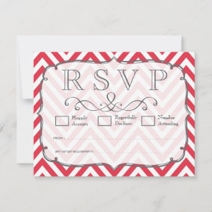 Poppy Red & White Chevron-Bröllop OSA Kort