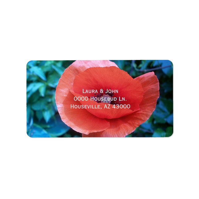 Poppy. Röd blomma. Adressetikett (Framsidan)