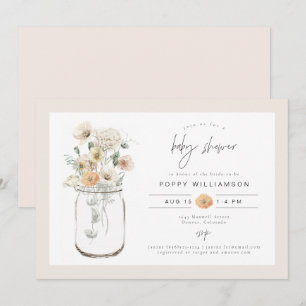 POPPY Rustic WildblomMason Burk Baby Shower Inbjudningar