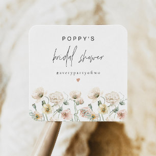 POPPY Rustik Pastell Bröllopsdusch för Vildblommor Fyrkantigt Klistermärke