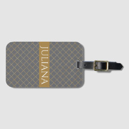 Poppy Seed Grått och Guld Quatrefoil Personlig Bagagebricka