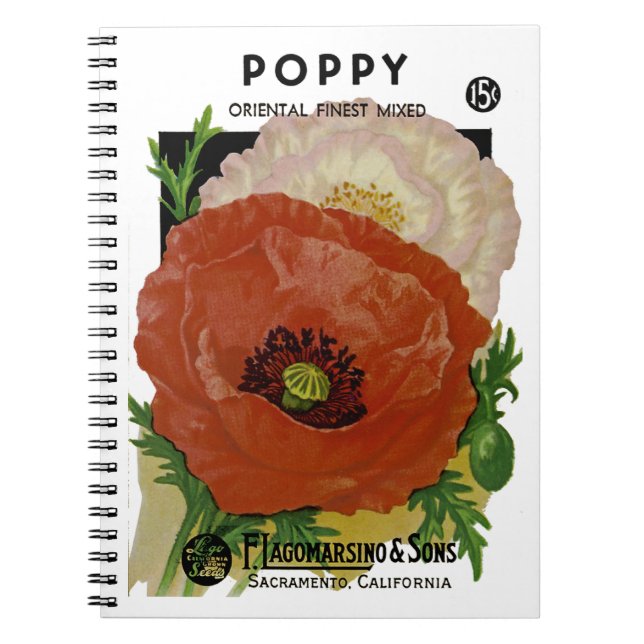 Poppy Seed Packet Label Anteckningsbok Med Spiral (Framsidan)