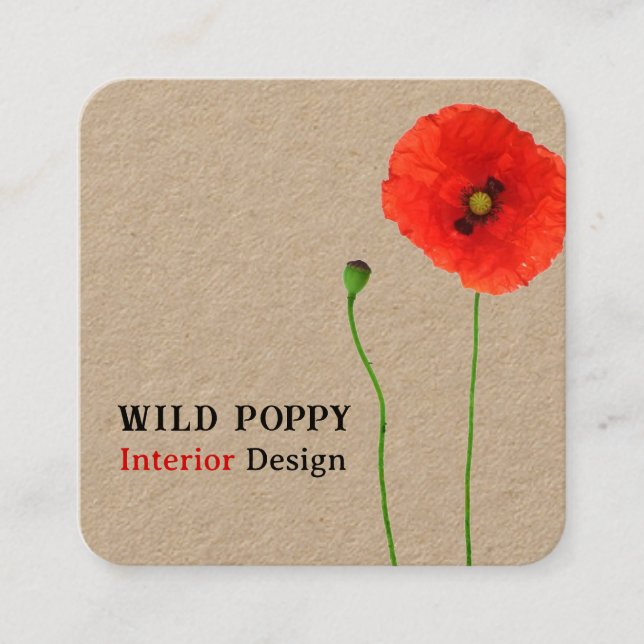 Poppy Simpity Rustic Fyrkantigt Visitkort (Framsida)