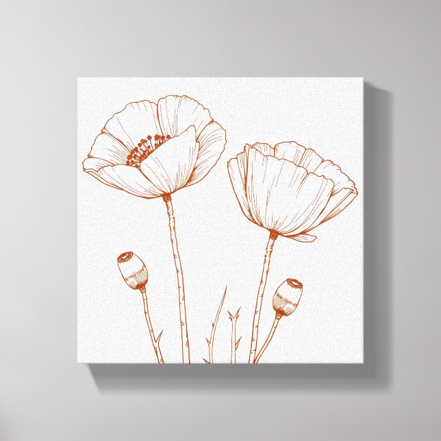 Poppy Sketch i Sepia Tones Canvastryck (Framsida)