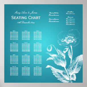 Poppy Turquise för sätesdiagram i bröllop Poster