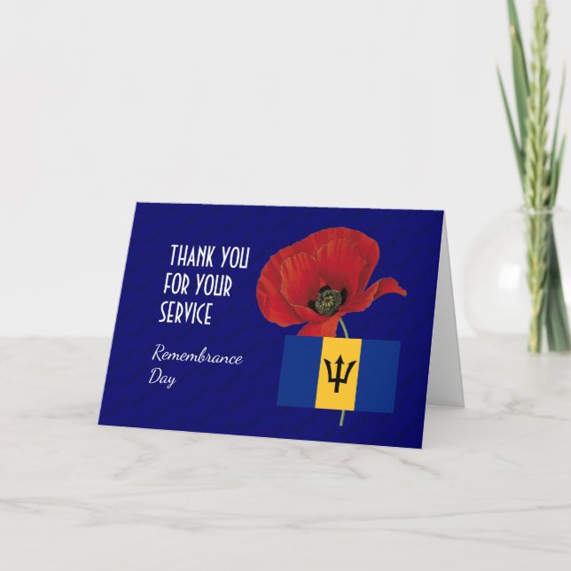Poppy | Veteraner | BARBADOS FLAGGA | REMEMBRANSDA Tack Kort (Framsida)