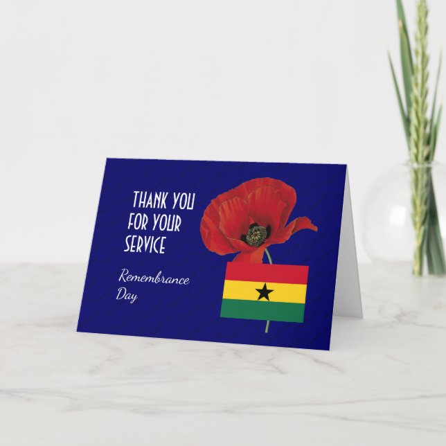 Poppy | Veteraner | Ghana Flagga | REMEMBRANSDAG Tack Kort (Framsida)