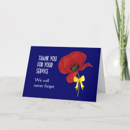 Poppy | Veteraner | Glöm aldrig | REMEMBRANSDAG Tack Kort