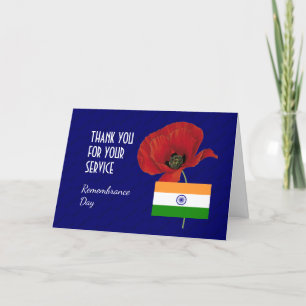 Poppy Veteraner INDIA FLAGGA REMEMBRANSDAG Tack Kort