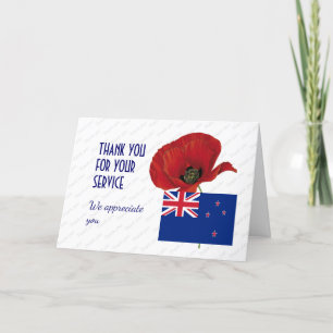 Poppy Veteraner Påminnelse NYA ZEELAND Flagg Tack Kort