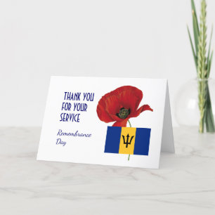 Poppy Veteraner REMEMBRANSDAG BARBADOS FLAGG Tack Kort