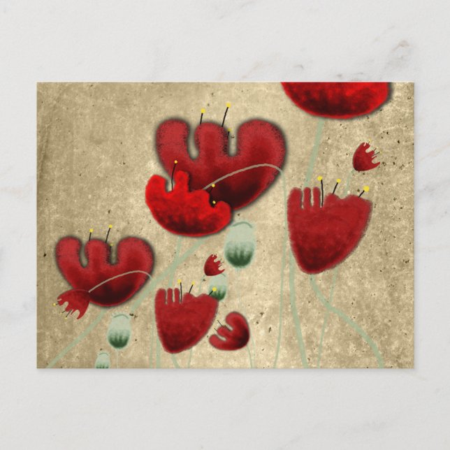 Poppy victorian old romantisk handmålad vykort (Framsida)