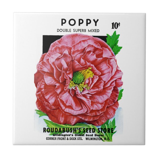Poppy Vintage Seed Packet Kakelplatta (Framsidan)