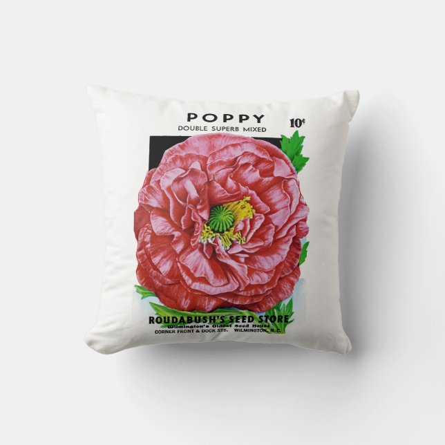 Poppy Vintage Seed Packet Kudde (Framsida)