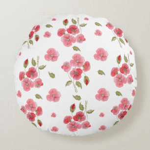 Poppy Watercolor Flower Rund Kudde