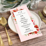 Poppy WildblommMonogram Rosa Bröllop Meny<br><div class="desc">Poppy-design för Wildblommor över ljus rosa bakgrund.</div>