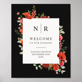 Poppy WildblommMörk Monogram Bröllop Poster
