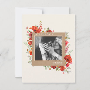 Poppy Wildblommor Cardstock Bröllop Photo Spara Datumet