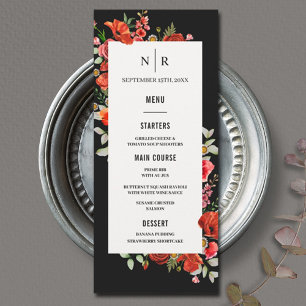 Poppy Wildblommor Monogram Mörk Bröllop Meny