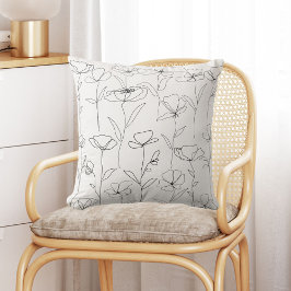 Poppy Wildblomsvart och vit minimal Blommigt Kudde